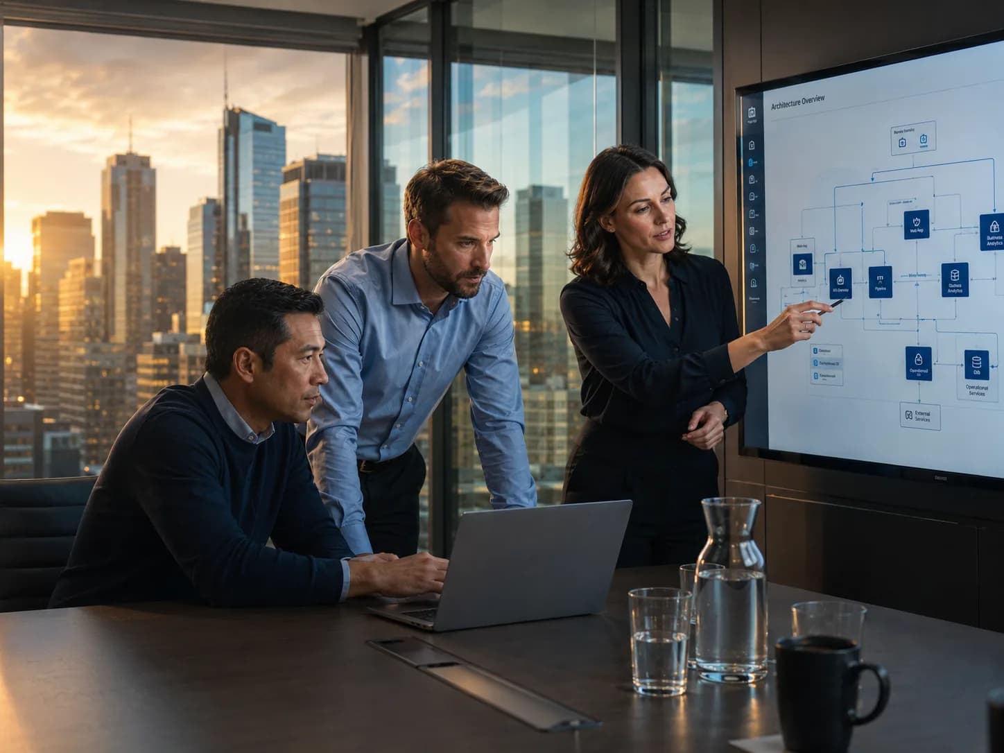 Technology consultants reviewing system architecture